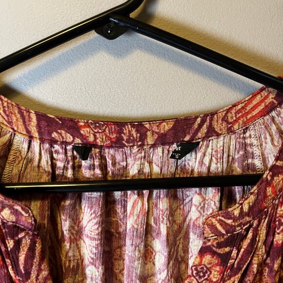 Peruvian Connection Adria Dress Burgundy Gold Floral V Neck Raglan Sleeve Small‎ - Picture 4 of 5